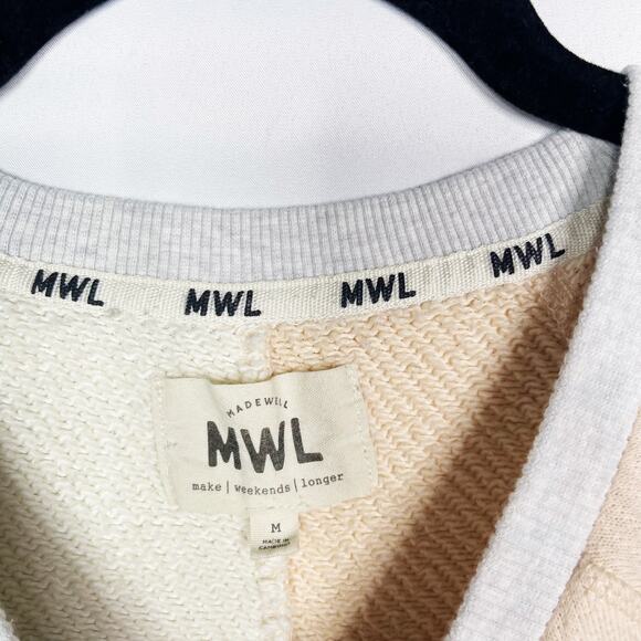 Madewell Medium MWL Airyterry Colorblock Crop Sweatshirt Cream Pink Crew Neck - Picture 9 of 14